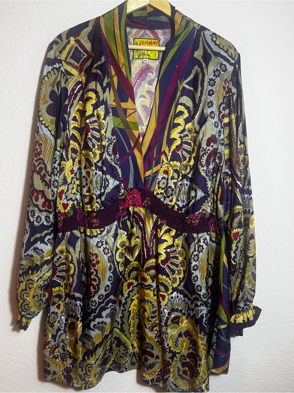 Johnny Was Silk Floral blouse tunic Size 3X boho festival luxury